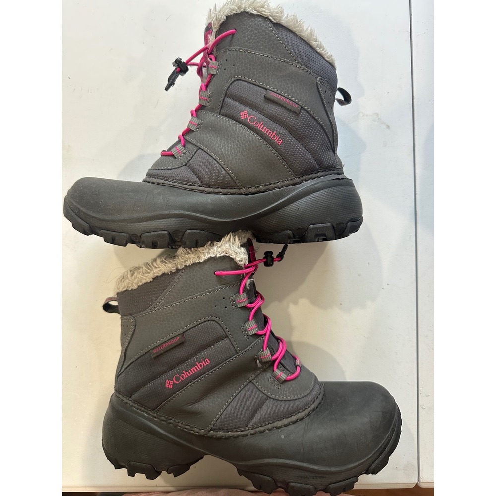 Columbia Women's 5 Youth 3-3.5 Rope Tow III Waterproof Winter Boots Grey Pink